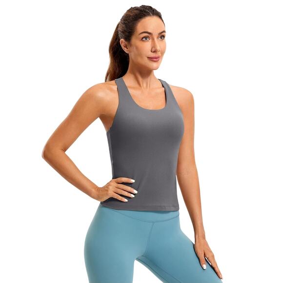 NWT CRZ Yoga Butterluxe Padded‎ Bra Racerback Dark Carbon Tank Top Size Small - Picture 1 of 7